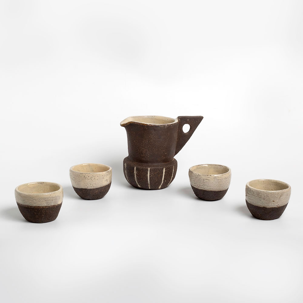 Σετ κεραμική κανάτα "Ροσέλ" με 4 ποτήρια Χειροποίητα χρηστικά αντικείμενα