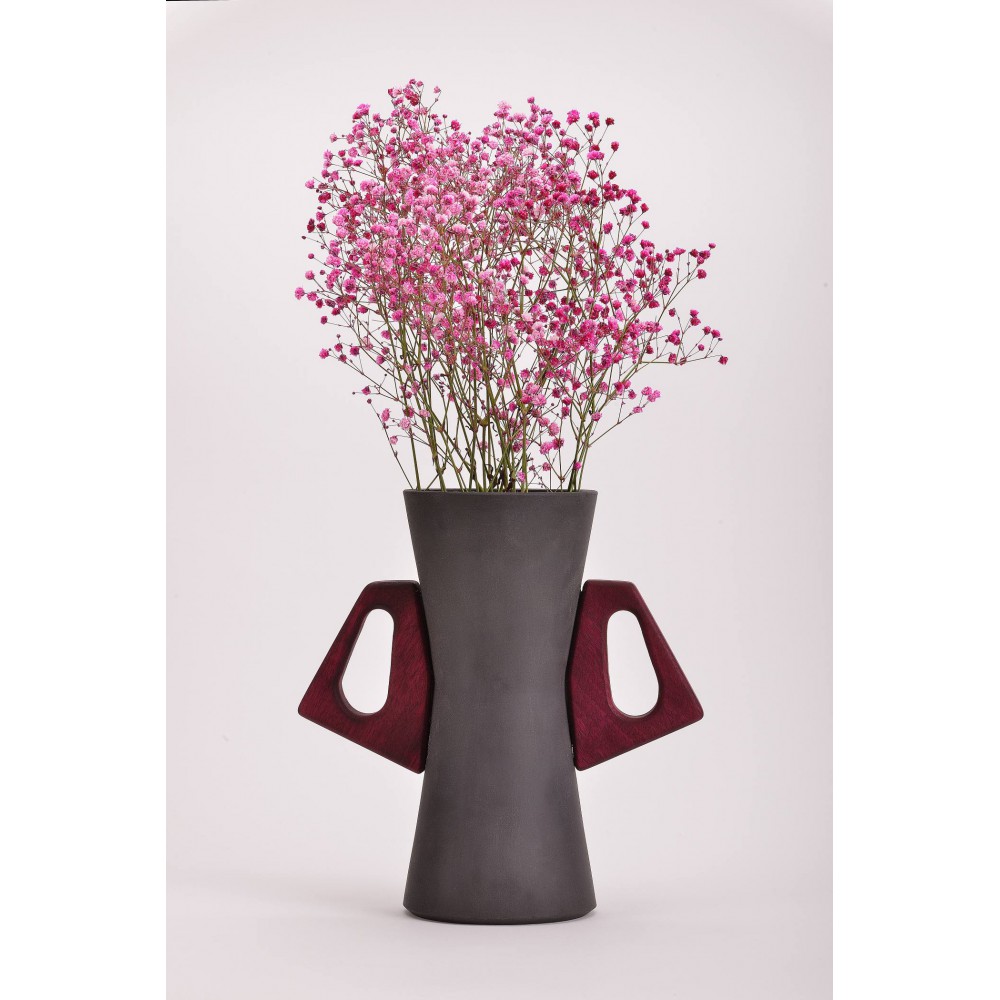 Κεραμικό βάζο κλεψύδρα (2) με ξύλινο χερούλι purpleheart Χειροποίητα διακοσμητικά αντικείμενα