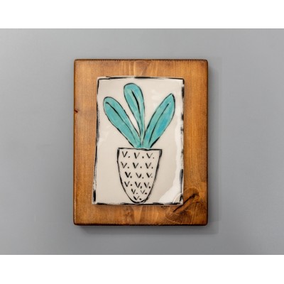 Επιτοίχιο κεραμικό γλαστράκι σε ξύλινο πλαίσιο (1)