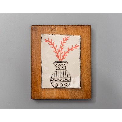 Επιτοίχιο κεραμικό γλαστράκι σε ξύλινο πλαίσιο (2)