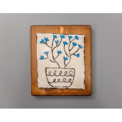 Επιτοίχιο κεραμικό γλαστράκι σε ξύλινο πλαίσιο (6)