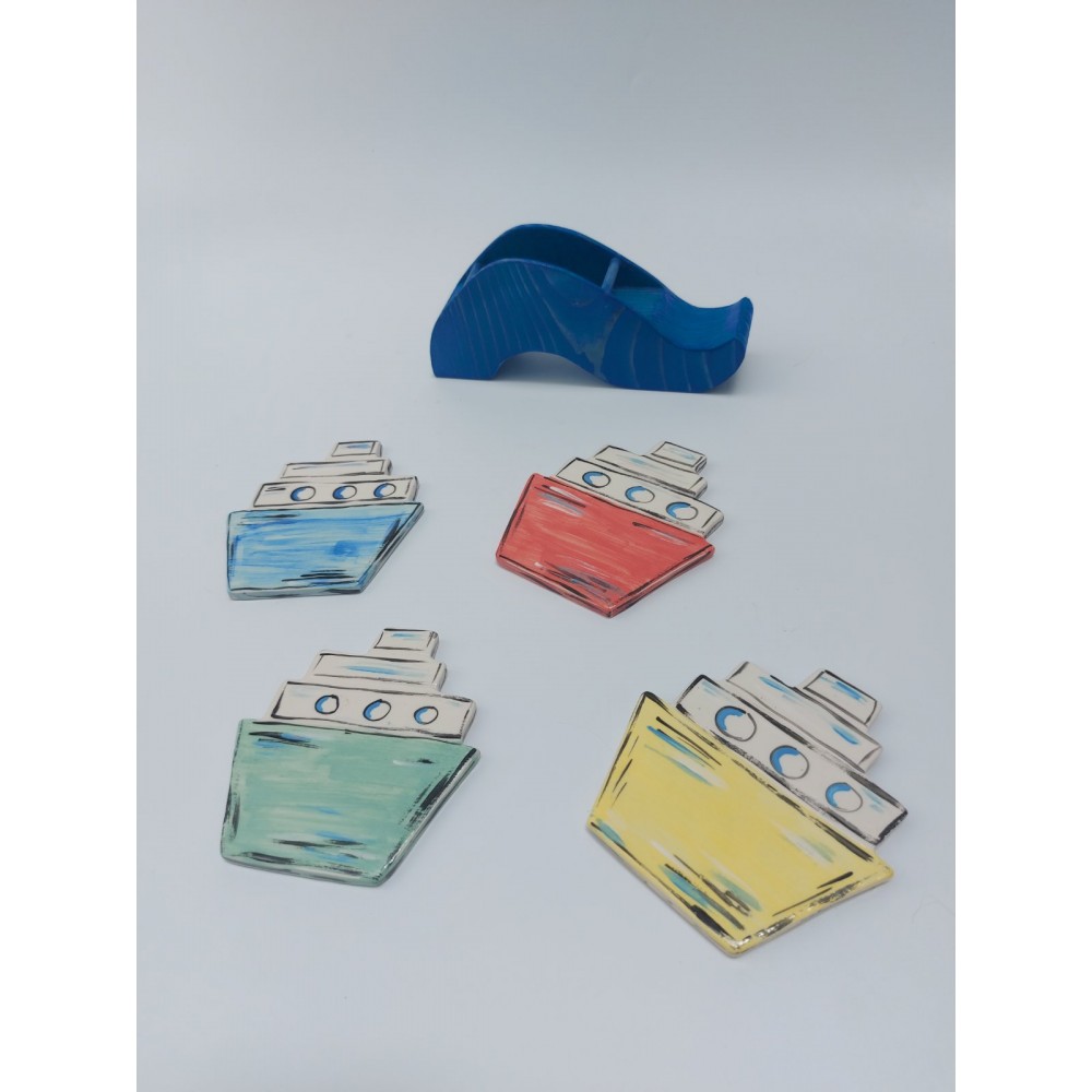 Σουβέρ καράβι με ξύλινη βάση κύμα Χειροποίητα χρηστικά αντικείμενα