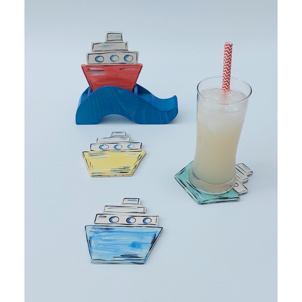 Σουβέρ καράβι με ξύλινη βάση κύμα Χειροποίητα χρηστικά αντικείμενα