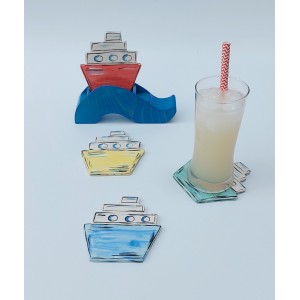 Σουβέρ καράβι με ξύλινη βάση κύμα Χειροποίητα χρηστικά αντικείμενα