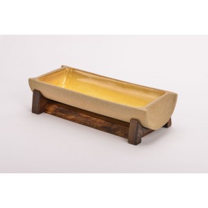 Κεραμική ψωμιέρα με ξύλινη βάση καρυδιά Χειροποίητα χρηστικά αντικείμενα