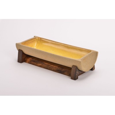 Κεραμική ψωμιέρα με ξύλινη βάση καρυδιά