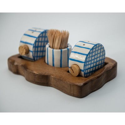 Σετ αλατιέρες με ξύλινη βάση