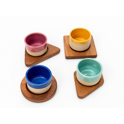 Σετ κεραμικό φλυτζάνι με ξύλινο πιατάκι καρυδιά