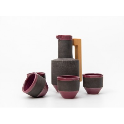 Σετ κεραμική κανάτα "γεωμετρική" με χερούλι φλαμούρι και 4 ποτήρια 