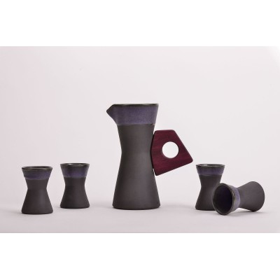 Σετ κεραμική κανάτα "κλεψύδρα" με χερούλι purpleheart και 4 ποτήρια
