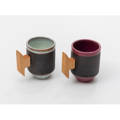 Κεραμική κούπα "NEDA" με ξύλινο χερούλι φλαμούρι