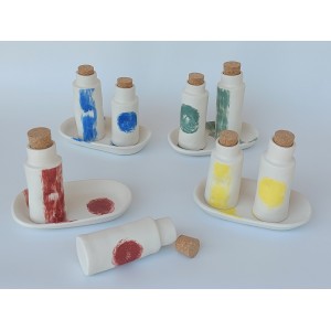 Σετ μπουκάλια (λάδι-ξύδι) με πιατάκι Χειροποίητα χρηστικά αντικείμενα