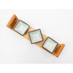 Σετ 3 κεραμικά μπωλ σε ξύλινη βάση φλαμούρι Χειροποίητα χρηστικά αντικείμενα