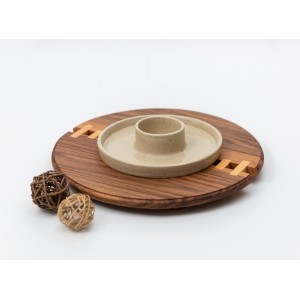 Κεραμικό πιάτο με αποσπώμενο ξύλινο πλατό καρυδιά Χειροποίητα χρηστικά αντικείμενα