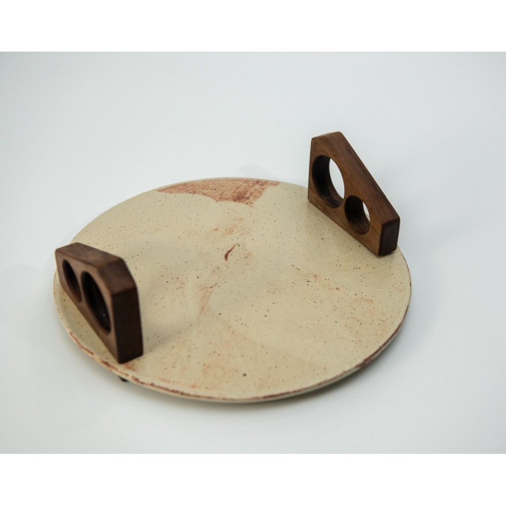 Κεραμικό πλατό με ξύλινο χερούλι καρυδιά (1) Χειροποίητα χρηστικά αντικείμενα