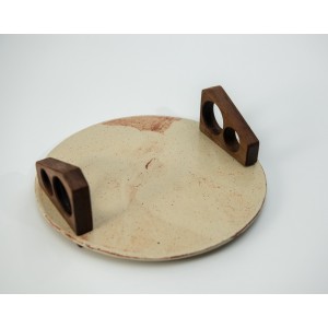 Κεραμικό πλατό με ξύλινο χερούλι καρυδιά (1) Χειροποίητα χρηστικά αντικείμενα