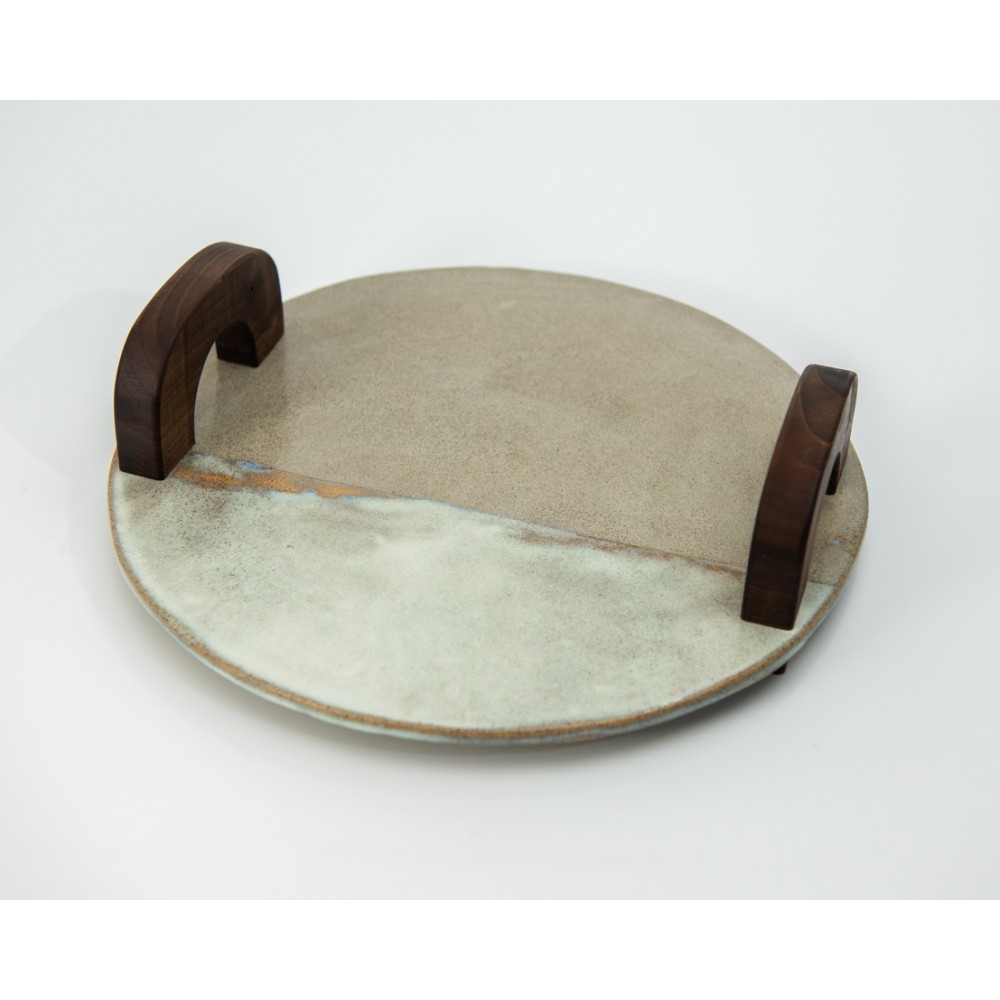 Κεραμικό πλατό με ξύλινο χερούλι καρυδιά (3) Χειροποίητα χρηστικά αντικείμενα