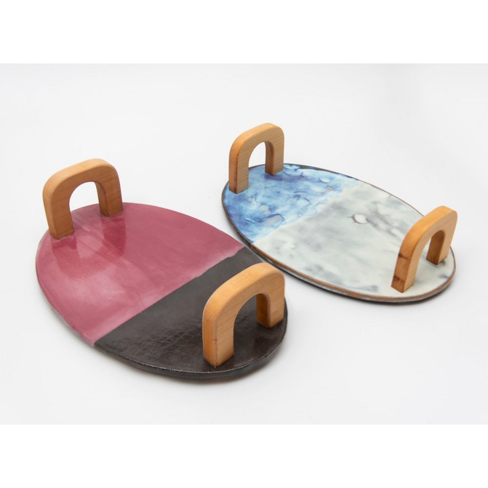 Κεραμικό πλατό με ξύλινο χερούλι φλαμούρι (5) Χειροποίητα χρηστικά αντικείμενα