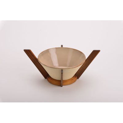 Κεραμική σαλατιέρα Κώνος με ξύλινη βάση καρυδιά