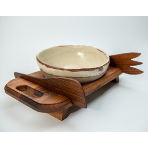 Κεραμική σαλατιέρα με ξύλινη βάση καρυδιά (Μεγάλη) Χειροποίητα χρηστικά αντικείμενα