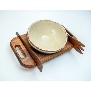Κεραμική σαλατιέρα με ξύλινη βάση καρυδιά (Μεγάλη) Χειροποίητα χρηστικά αντικείμενα