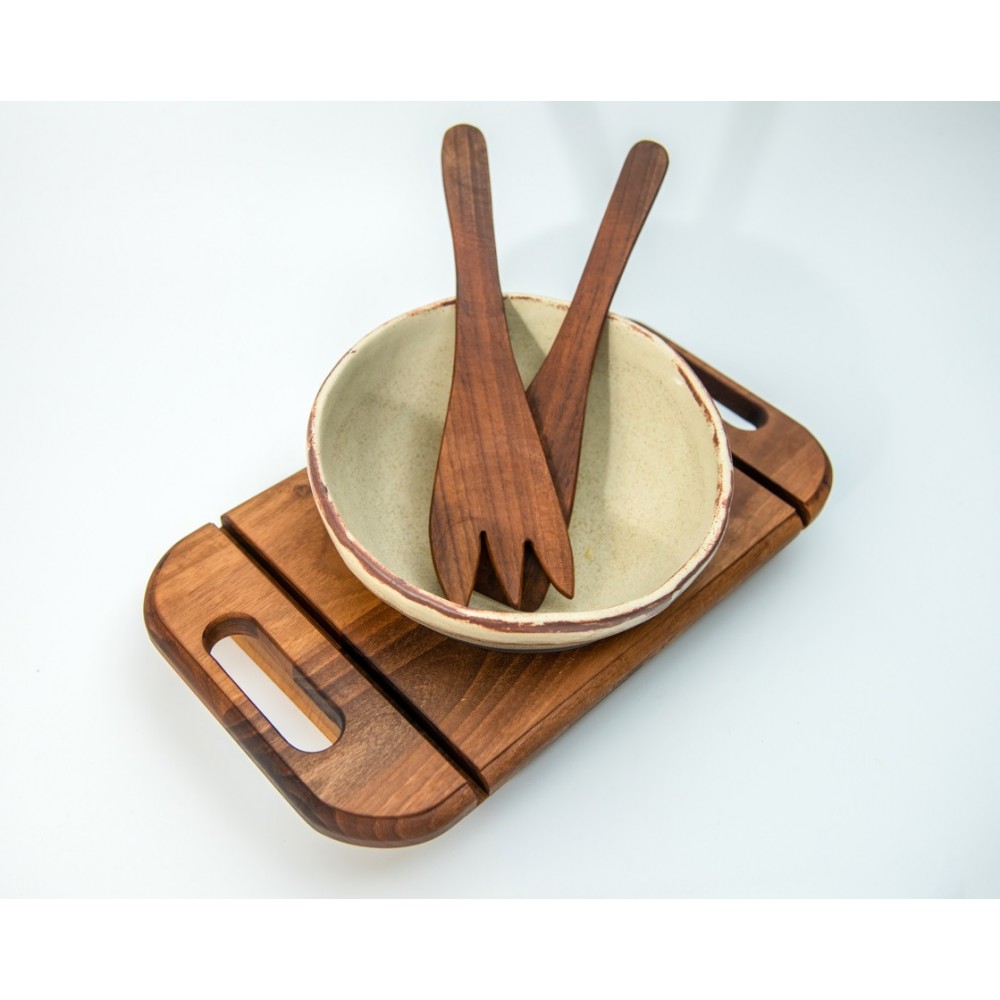Κεραμική σαλατιέρα με ξύλινη βάση καρυδιά (Μεγάλη) Χειροποίητα χρηστικά αντικείμενα