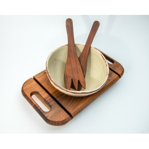 Κεραμική σαλατιέρα με ξύλινη βάση καρυδιά (Μεγάλη) Χειροποίητα χρηστικά αντικείμενα