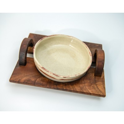Κεραμική σαλατιέρα με ξύλινη βάση καρυδιά (Μικρή)