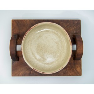 Κεραμική σαλατιέρα με ξύλινη βάση καρυδιά (Μικρή) Χειροποίητα χρηστικά αντικείμενα
