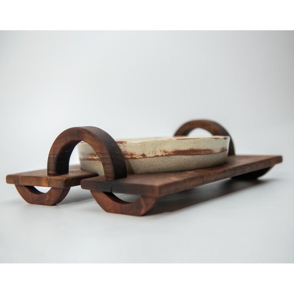 Κεραμική σαλατιέρα με ξύλινη βάση καρυδιά (Μικρή) Χειροποίητα χρηστικά αντικείμενα