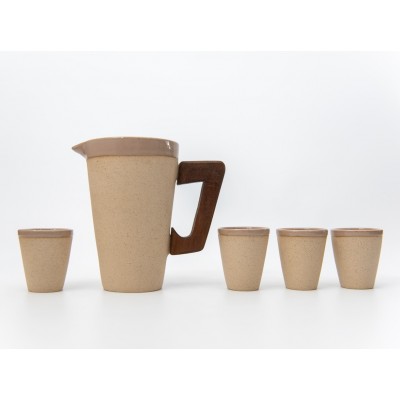 Σετ κεραμική κανάτα "κώνος" με χερούλι καρυδιά και 4 ποτήρια 